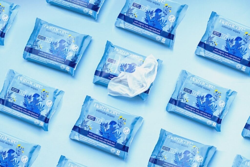 blue and white plastic pack baby wipes