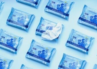 blue and white plastic pack baby wipes