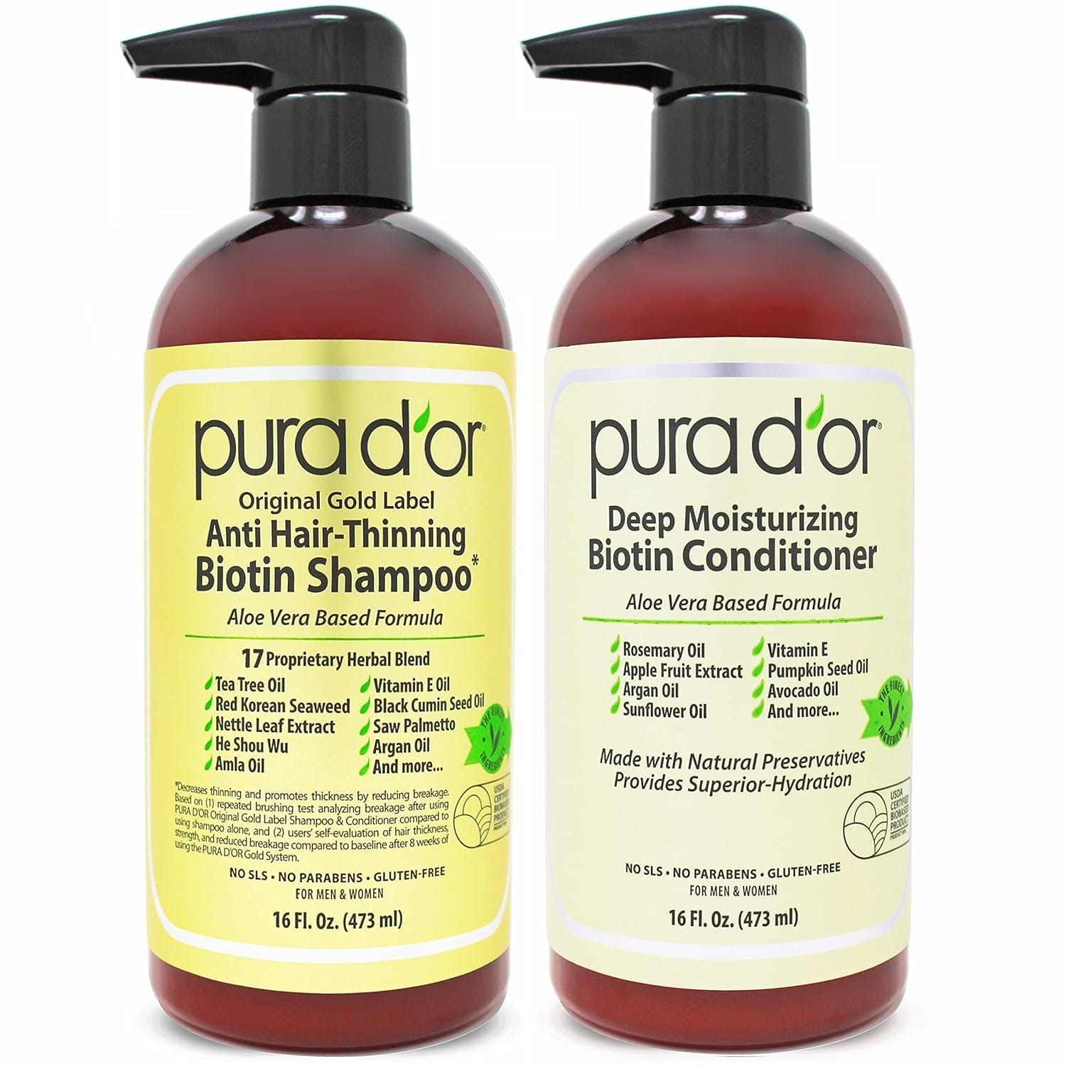 PURA D'OR Original Gold Label Biotin Shampoo & Deep Moisturizing Conditioner